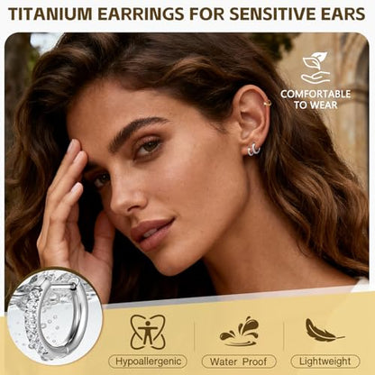 AOEDEJ G23 Titanium Black/Steel Gray/Gold Hoop Earrings 18G Small Huggie Hoop Earrings 8mm/10mm/12mm Cartilage for Sensitive Ears for Multiple Piercing Cartilage Hoop Earring Stack Jewelry - style: D-CZ-Silver-8+10+12