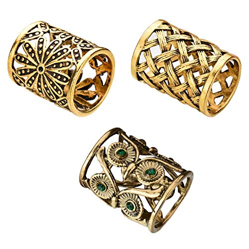 Joyci 3pcs Women's Scarf Ring Clip Slide Gold Silver Tone Hollow Tube | Retro Style Scarf Fastener for Women's Shawl, Silk Neckerchief, Napkin, Metal Antique Sturdy, Classy Fashion Accessories - color: Gold