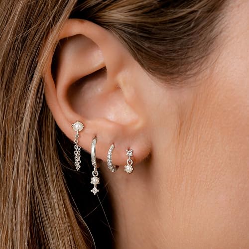 Gold Plated Earrings for Women, 14k Gold Plated Earring Stack Hypoallergenic Pearl Drop Earring Dainty Earrings for Women Trendy Cute Small Huggie Hoop Earring Fashion Womens Jewelry - color: SET29