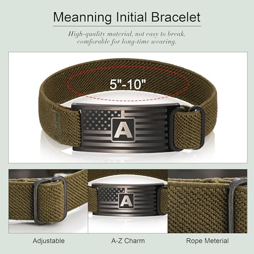 C-leen American Flag Initial Bracelet for Men Boy, Stainless Steel Letter Charm Bracelet Mens Gifts Elastic Stretch Gifts Bracelets for Dad Husband Son Gift - color: E