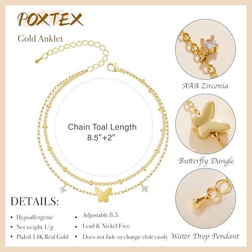 Gold/Sterling Silver Anklet Bracelets for Women Waterproof, Non Tarnish 925 Sterling Sliver Plated Heart Evileye Butterfly Charm, Dainty Summer Beach Anklets for Women, Beach Vacation Bikini Outfits for Her Mom - style: Butterfly-Gold
