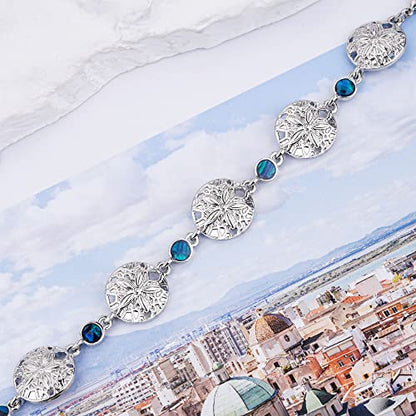 Beach Anklet Bracelet for Women Silver Plated Adjustable Abalone Shell Sea Turtle Dolphin Starfish Sand Dollar Ocean Ankle Bracelet for Women Summer Beach Jewelry - color: Sand Dollar