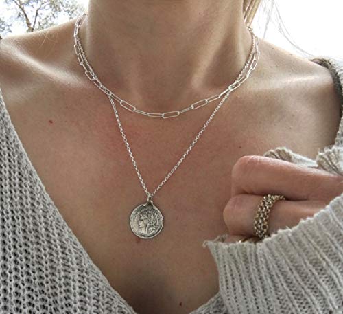 14K Gold Plated Dainty Paperclip Link Chain Necklace Bracelet Set for Women - style: 16" Silver Necklace + 7" Bracelet