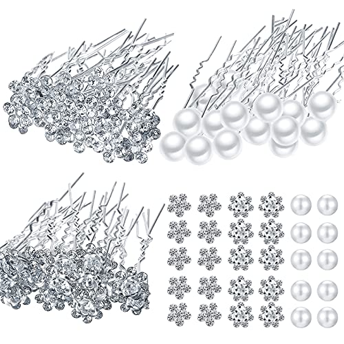 60 Pieces Bridal Wedding Hair Pins Silver Pearl Rhinestone Crystal Flower U Shape Clips Diamond Jewelry Updo Hair Barrettes Prom Styling Decorations Accessories for Brides Bridesmaids Women