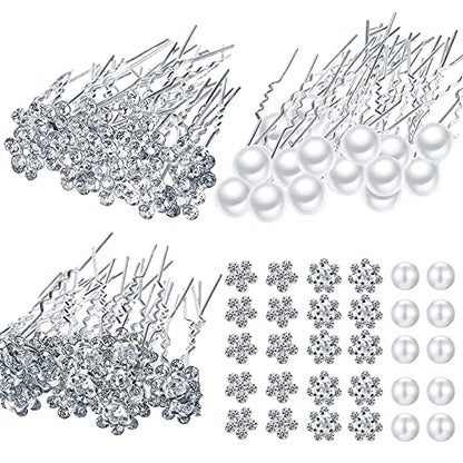60 Pieces Bridal Wedding Hair Pins Silver Pearl Rhinestone Crystal Flower U Shape Clips Diamond Jewelry Updo Hair Barrettes Prom Styling Decorations Accessories for Brides Bridesmaids Women