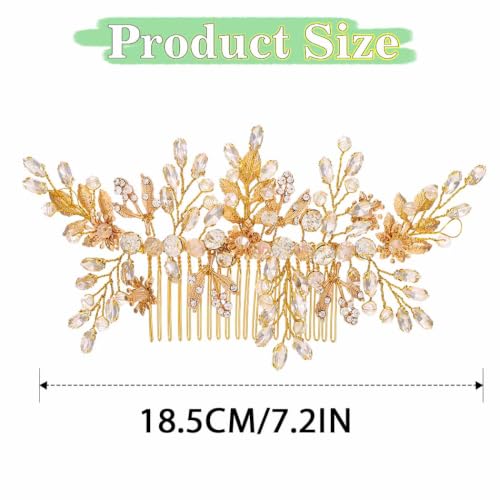 Rhinestone Wedding Hair Comb Gold Floral Bridal Hair Piece Crystal Hair Accessories for Women (Gold) - color: Gold