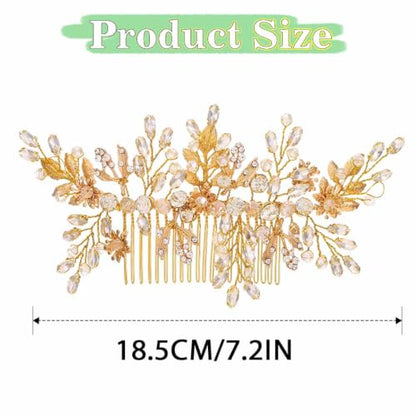 Rhinestone Wedding Hair Comb Gold Floral Bridal Hair Piece Crystal Hair Accessories for Women (Gold) - color: Gold