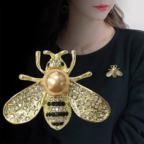 2pcs Rhinestone Brooch Pin for Women Dress Elegant Stylish Crystal Brooches Fashion Accessories Pins Lapel Boutonniere Ideas Wedding Christmas Birthday Jewelry Easter Gift - color: 21 Bee Gold/Yellow