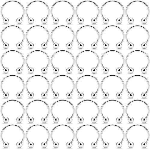 18-36PCS 20G Nose Hoop Rings Surgical Steel Septum Ring Tragus Cartilage Helix Hoop Earrings Lip Horseshoe Barbell Piercing Jewelry for Women Men 8mm 10mm 12mm - color: 36pcs,ball closure