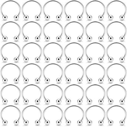 18-36PCS 20G Nose Hoop Rings Surgical Steel Septum Ring Tragus Cartilage Helix Hoop Earrings Lip Horseshoe Barbell Piercing Jewelry for Women Men 8mm 10mm 12mm - color: 36pcs,ball closure