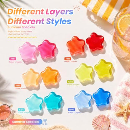 Beetles Neon Gel Nail Polish Set, 9ML 6 Colors Specials Jelly Gel | Sheer Gel Nail Kit with Sticker Nail Accessories Soak Off UV Salon DIY at Home Manicure Gift for Women - color: Sunstripe