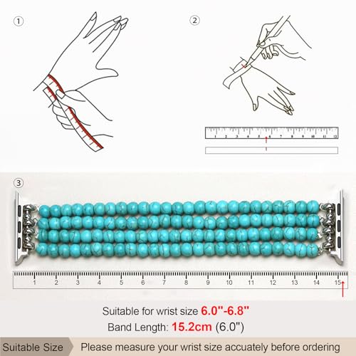 Newlibery Natural Stone Bracelet Beaded-Band Women Compatible with Apple Watch 42mm(S3/2/1) 44/45/46/49mm Feminine Handmade Stretch Strap for iWatch Series 11/10/9/8/7/6/5/4/3/2/1 SE 3/2/1 Ultra1/2/3 - color: B1 Matt Green Turquoise, size: 46(s10/11)/49/4