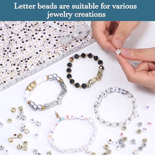 900Pcs Acrylic White Letter Beads Alphabet Colorful Letter Gold Cube Beads for Friendship Bracelets and Gifts Souvenir Jewelry Making(6 * 6mm Cube) - color: White Gold(Cube)