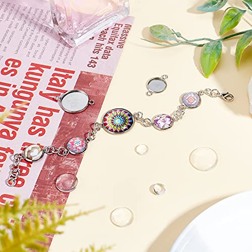 UNICRAFTALE Stainless Steel Round Cabochon Connector Pendants Black Blanks Bezel Pendant Trays with Glass Cabochon Bracelet Connector Charms for Jewelry Making