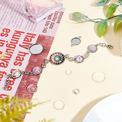 UNICRAFTALE Stainless Steel Round Cabochon Connector Pendants Black Blanks Bezel Pendant Trays with Glass Cabochon Bracelet Connector Charms for Jewelry Making