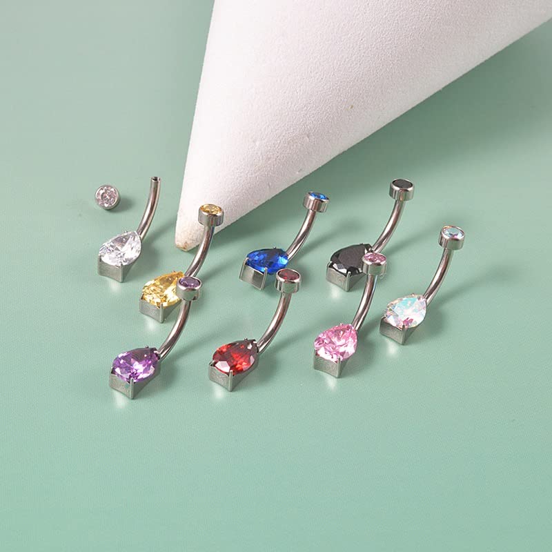 limerencia 14G G23 Titanium Belly Button Ring with Small Teardrop Cubic Zirconia 10mm Internally Threaded Navel Piercing Jewelry - color: Aurora Borealis