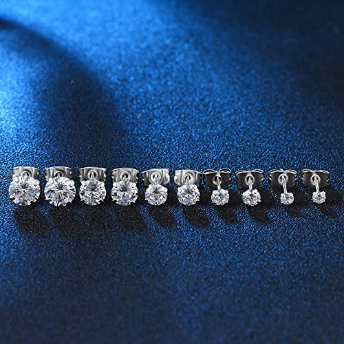 Surgical Stainless Steel Stud Earrings Hoop Earrings for Women Men 14K Gold Plated Hypoallergenic Cartilage Earrings Flat Back CZ Earrings Set Dainty Multiple Piercing Pack of 8 Pairs - color: Push back (Silver)