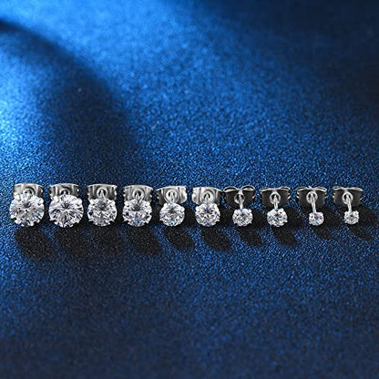 Surgical Stainless Steel Stud Earrings Hoop Earrings for Women Men 14K Gold Plated Hypoallergenic Cartilage Earrings Flat Back CZ Earrings Set Dainty Multiple Piercing Pack of 8 Pairs - color: Push back (Silver)