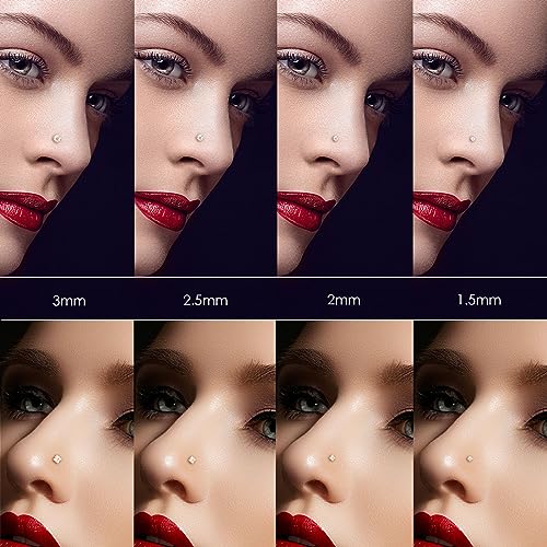 14k Gold Plated 316L Surgical Steel 22g/20g/18g Nose Rings Studs L-Shape Bone Screw Nostril Piercing 1.5mm 2mm 2.5mm 3mm 3.5mm 4.5mm CZ Nose Studs for Women - color: 20g 9pcs Bone Silver Surgical Steel with 3diamond
