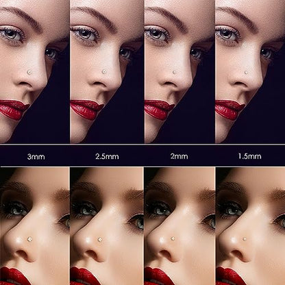 14k Gold Plated 316L Surgical Steel 22g/20g/18g Nose Rings Studs L-Shape Bone Screw Nostril Piercing 1.5mm 2mm 2.5mm 3mm 3.5mm 4.5mm CZ Nose Studs for Women - color: 20g 9pcs Bone Silver Surgical Steel with 3diamond
