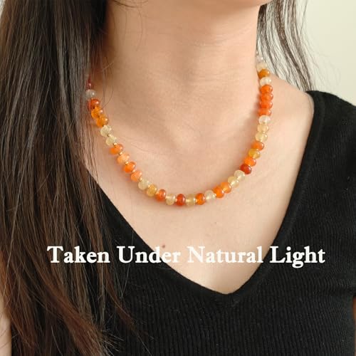 Boho Gemstone Beaded Necklace for Women – Colorful Natural Stone Choker 18K Solid Heart-Shaped Pendant, Summer Beach Jewelry - color: Golden Jade