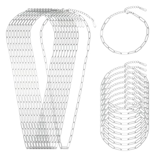 Swyabi 20 PCS Paperclip Necklace Bracelet Chains Bulk for Jewelry Making | 18K Stainless Steel, with Extender, No Fade, No Rust, Adjustable, for Men Women DIY, Silver - color: 4x12mm Silver