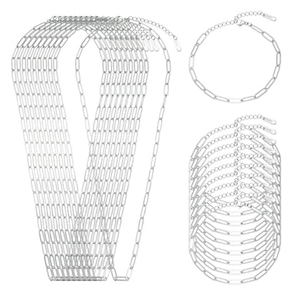 Swyabi 20 PCS Paperclip Necklace Bracelet Chains Bulk for Jewelry Making | 18K Stainless Steel, with Extender, No Fade, No Rust, Adjustable, for Men Women DIY, Silver - color: 4x12mm Silver