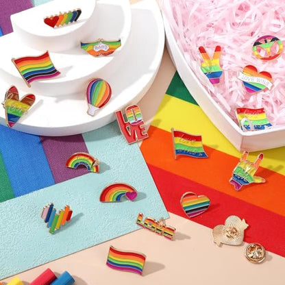 SANNIX 60Pcs Pride Pins, Rainbow Pins Bulk Enamel LGBTQ Lapel Pin Gay Pride Heart Flag Brooch Pin for Clothes Bags Hats Accessories, 20 Styles - style: Pride Pins