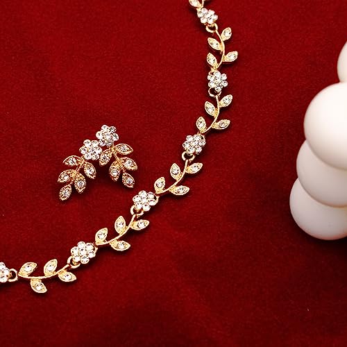 Austrian Crystal Rhinestone Choker Necklace Dangle Earring Link Bracelet Jewelry Set for Brides Bridesmaid Prom Costume Accessories for Women - color: En001-White-Gold Plated