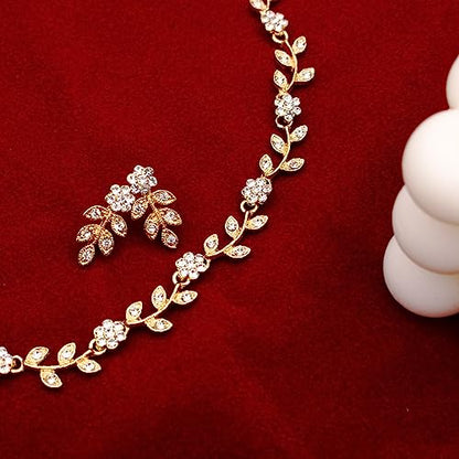 Austrian Crystal Rhinestone Choker Necklace Dangle Earring Link Bracelet Jewelry Set for Brides Bridesmaid Prom Costume Accessories for Women - color: En001-White-Gold Plated