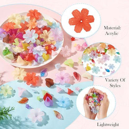 230Pcs Frosted Flower Beads Caps Leaf Acrylic Beads Kit Bell Trumpet Floral Bead Caps Bead Charms Flower Jewelry for DIY Handmade Crafts Jewelry Making Supplies - color: Mixed Flowers