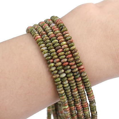 BEADIA Natural Unakite Spacer Beads Caps Rondelle Disk Loose Beads for Beading Jewelry Making 4mmx2mm 38cm - color: Unakite, size: Rondelle Disk 4mm x 2mm