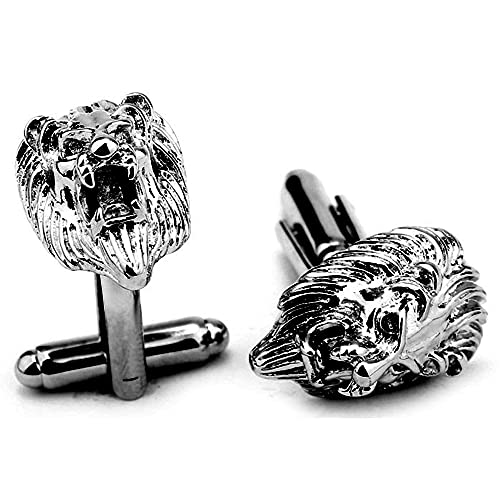 Flairs New York Gentleman's Premium Handmade Artisan Tie Bars Clips Cufflinks - size: Medium, style: Gunmetal Lion Heads Cufflinks (1 Pair)