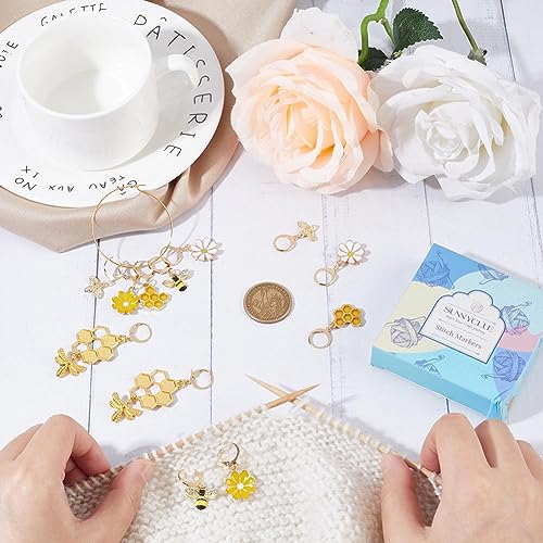 SUNNYCLUE 1 Box 12Pcs Bee Charms Knitting Stitch Markers Cute Removable Clip on Bracelets Charm Daisy Flowers Charms Lobster Claw Clasps Crochet Stitch Markers for DIY Knitting and Crocheting Sewing - color: 12pcs Bee & Flower Stitch Markers With Upgraded