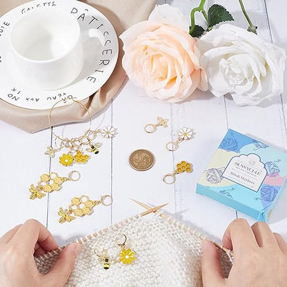 SUNNYCLUE 1 Box 12Pcs Bee Charms Knitting Stitch Markers Cute Removable Clip on Bracelets Charm Daisy Flowers Charms Lobster Claw Clasps Crochet Stitch Markers for DIY Knitting and Crocheting Sewing - color: 12pcs Bee & Flower Stitch Markers With Upgraded