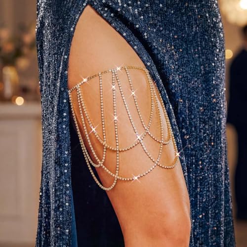 REETAN Thigh Garter Belt Rhinestone Leg Chain for Women - style: Style B-Gold