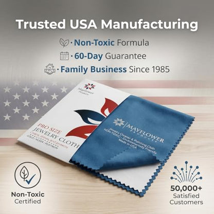 Mayflower Premium Jewelry Cleaning Cloth Made in USA. Sterling Silver Polishing Cloth for Gold Platinum & Diamonds. Removes Tarnish, Restores Shine. Reusable 11 x 14 Non Toxic Professional Cleaner - color: Blue