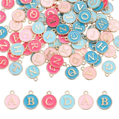 MECCANIXITY Letter Initial Charm Double Sided Alphabet Pendants A-Z Letter Charm for Jewelry Making Necklaces Bracelets Earrings DIY Accessories - color: Pink/Rose Red/Blue/Light Blue