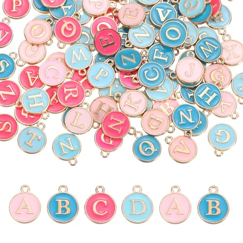 MECCANIXITY Letter Initial Charm Double Sided Alphabet Pendants A-Z Letter Charm for Jewelry Making Necklaces Bracelets Earrings DIY Accessories - color: Pink/Rose Red/Blue/Light Blue