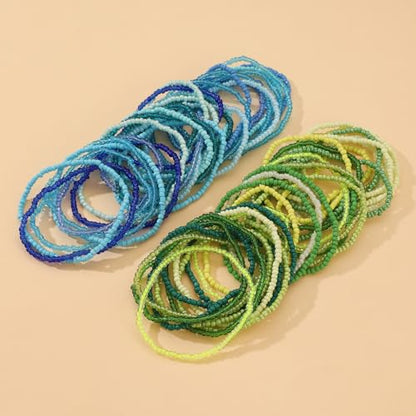 Soyzvteo 17Pcs Elastic Beaded Bracelets Bohemian Stackable Beaded Stretch Bracelets Colorful Boho Beach Bracelet Set Rainbow Handmade Seed Beach Bracelet Jewelry - color: 30Pcs/Blue