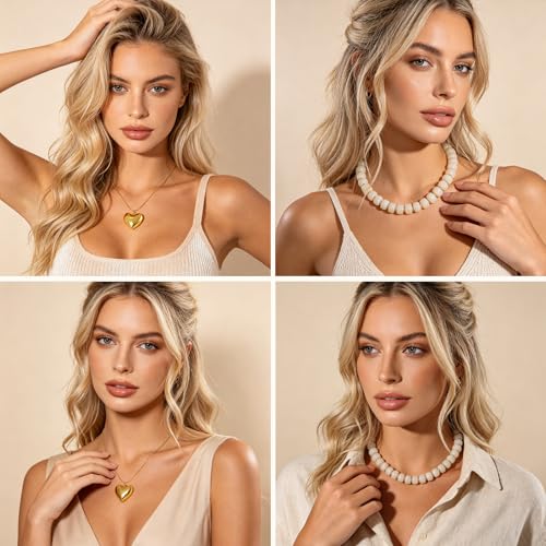 YUJIE Chunky Heart Pendant Necklace for Women- Exaggerated Statement Puff Heart Necklace with Acrylic Beaded Chain - color: B-WHITE