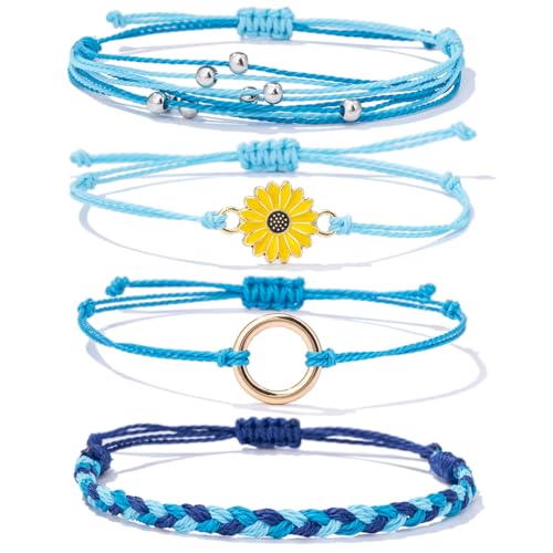 Sunflower Friendship Bracelets Boho Stackable String Bracelets Cute Trendy Gifts for Teen Girls Women - color: Blue