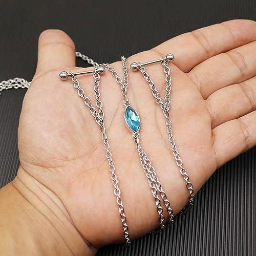 Nipple Chains Pierced Necklace 14G Barbells Nipple Rings Drizzle Dangle Body Piercing Jewelry - color: h