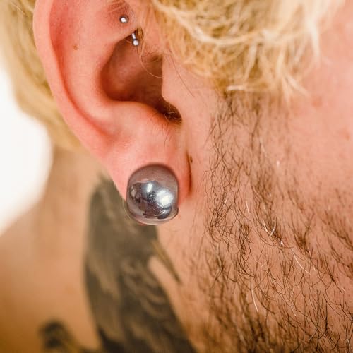 1 pair 9g ear weight Classic Spheres, Hypoallergenic 316 Stainless Steel Ear Weights Plugs Tunnels Gauges for Ear Body Jewelry Women Men - color: Silver for Ear Lobe in 12mm+ (1/2") or Large