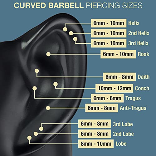 2pc Curved Barbell Daith Rook Conch Labret Helix Lip Ring Tragus Eyebrow Cartilage (choose Color, Gauge, Length) - color: Gold - 8mm (5/16) - 16g