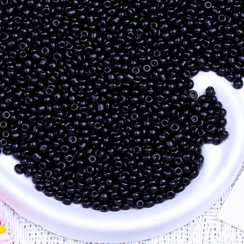 2000pcs Glass Seed Beads Bulk, 4mm 6/0 Mini Pony Spacer Small Individual Color Seed Beads for DIY Bracelet Necklaces Wrist Jewelry Making, Black - color: Black