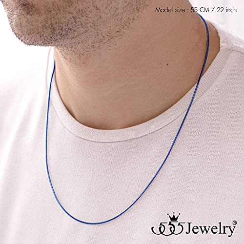 555Jewelry 1.2mm Stainless Steel Snake Chain Necklace for Men & Women, 16-28 Inch - color: Blue