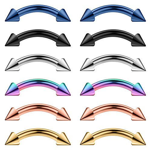 12PCS 12G Surgical Steel PA Eyebrow Ear Navel Belly Lip Ring Body Piercing Jewelry - style: 10mm w Spikes