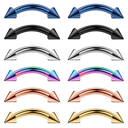 12PCS 12G Surgical Steel PA Eyebrow Ear Navel Belly Lip Ring Body Piercing Jewelry - style: 10mm w Spikes