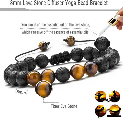 Triple Protection Bracelet & Healing Crystals Tiger Eye Beads Bracelet for Men Women, Natural Stone Bracelets for Men - style: Tiger Eye Bracelets - 2 Packs